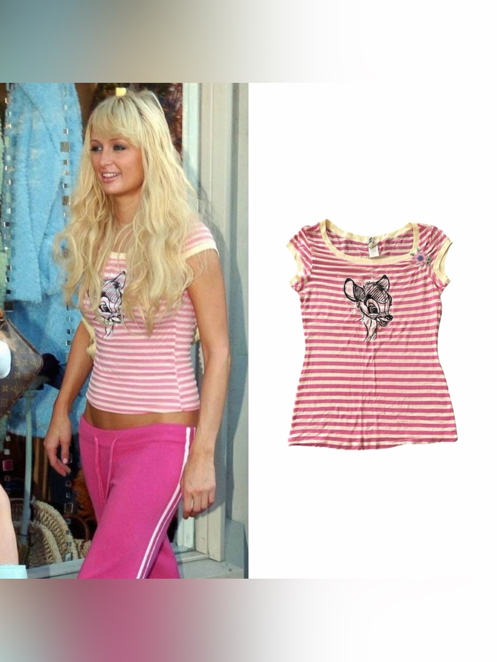 1990s Bambi Floral Striped T-Shirt - As Seen On Paris Hilton